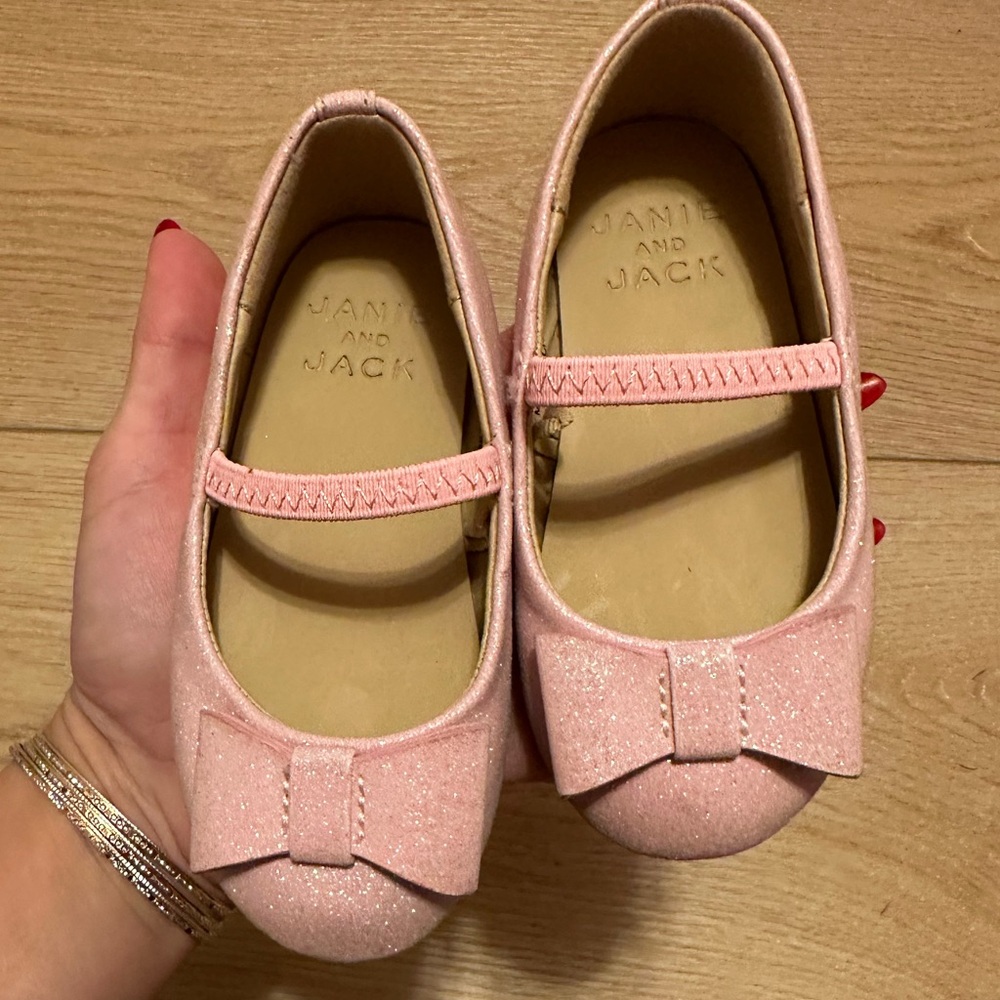 Janie and Jack Pink Glitter Toddler Shoe (Size 6)